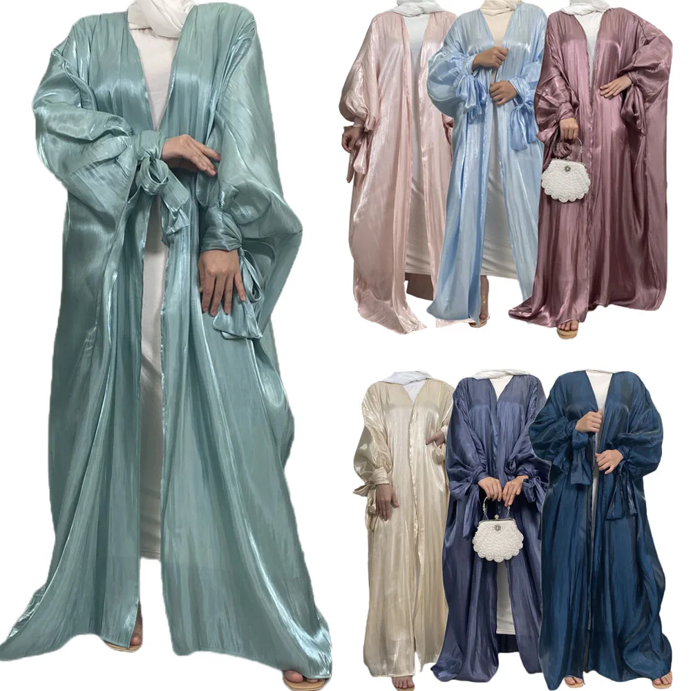 

Ramadan Shiny Open Abaya Dubai Muslim Cardigan Dress Turkey Islam Arabe Robe Longue Kimono Caftan Jalabiya Eid Mubarak Djellaba