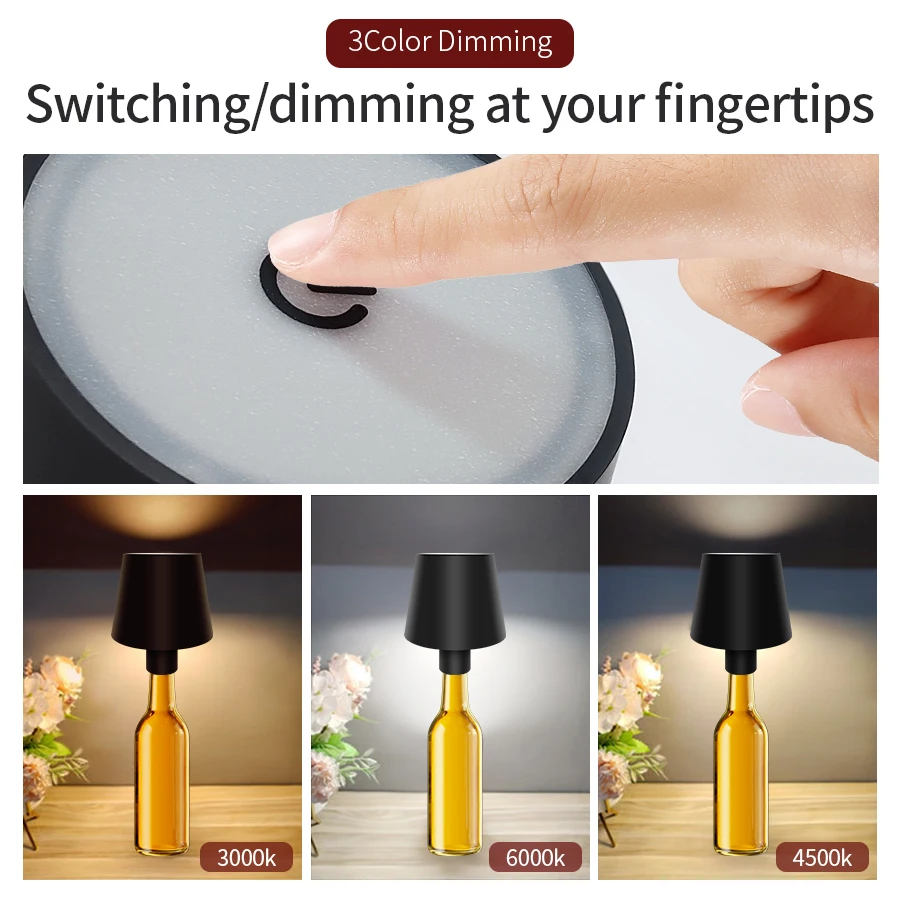 Table Lamp Rechargeable LED Wine Bottle Table Lamp Smooth Surface Desk Lamp for Bar Cafe Atmosphere Night Decoration 3 Color Adjustable table lamp led night lamp bottle lamp