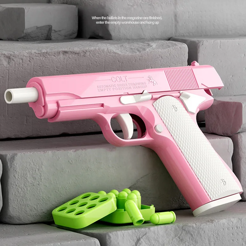 Luminous 1911 Continuous Shell Throwing Model Simulation Kids Toy Guns Empty Magazine Hangs Up Decompression Boys Plastic Pistol 4