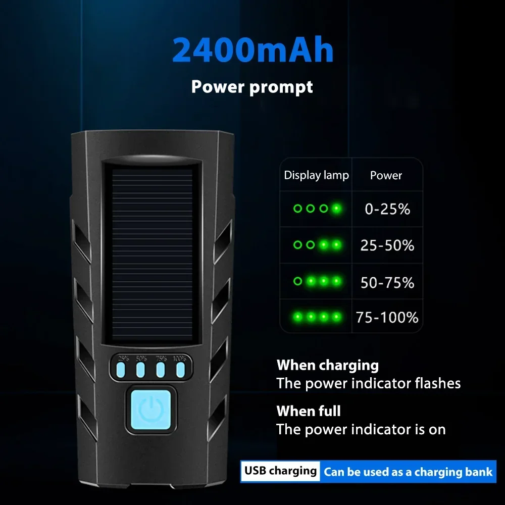 Solar MTB Road Bike Front Lamp USB Rechargeable LED Cycling Lantern Power Display High Beam Bicycle Flashlight for Night Riding
