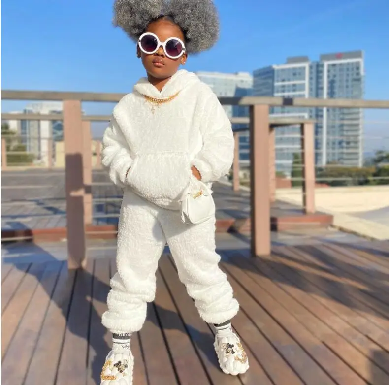 

Retail 2023 New Baby Girls Fall White Solid Sets Top + Pants Princess Sweet Casual Suits 2-7T