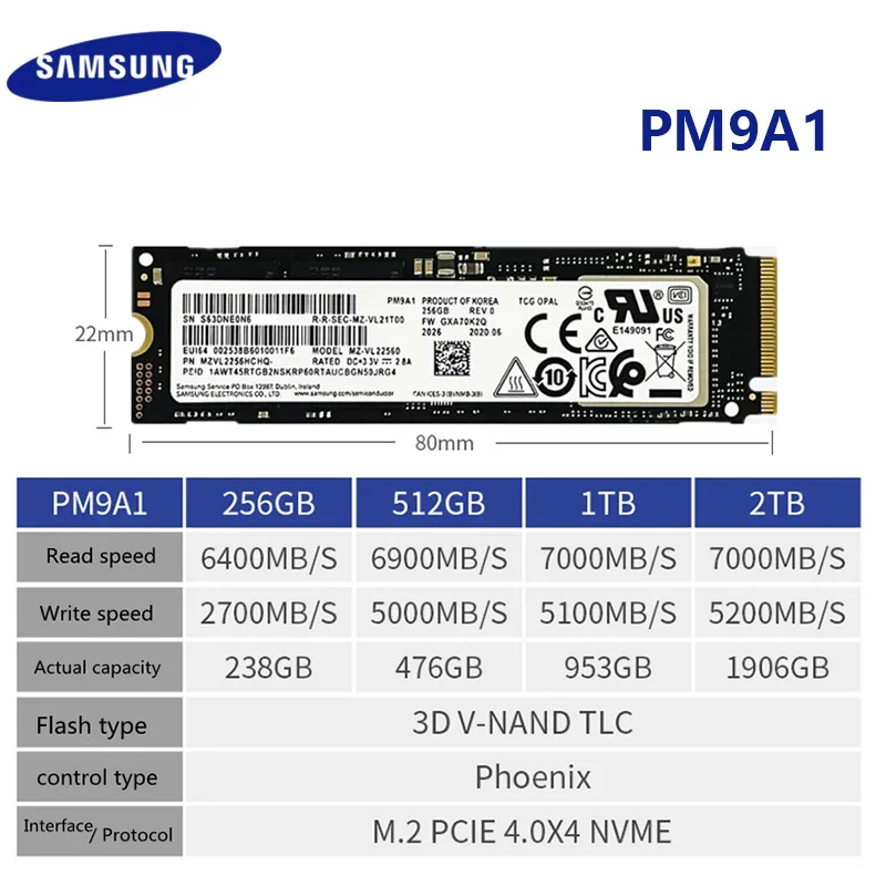 Ssd Nvme Samsung Pm9a1 256gb SAMSUNG PM9A1 256GB PCIE GEN NVME