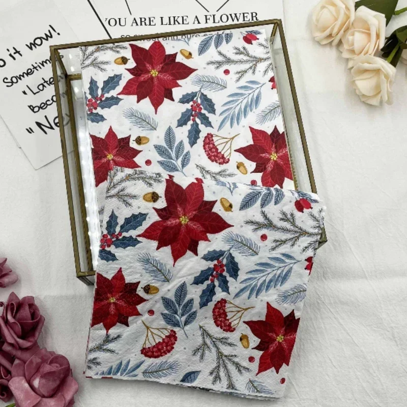 10/20pcs/Pac Colourful Printed Napkins 2 Ply Featured Christmas Flower Paper Napkins Wood Pulp Paper Party Disposable Placemats