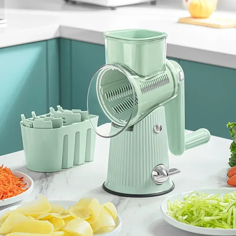 Description Picture 2 of item5 In 1 Rotary Cheese Grater With Handle Manual Vegetable Graters Shredder Slicer Nuts Grinder With Strong Suction Base