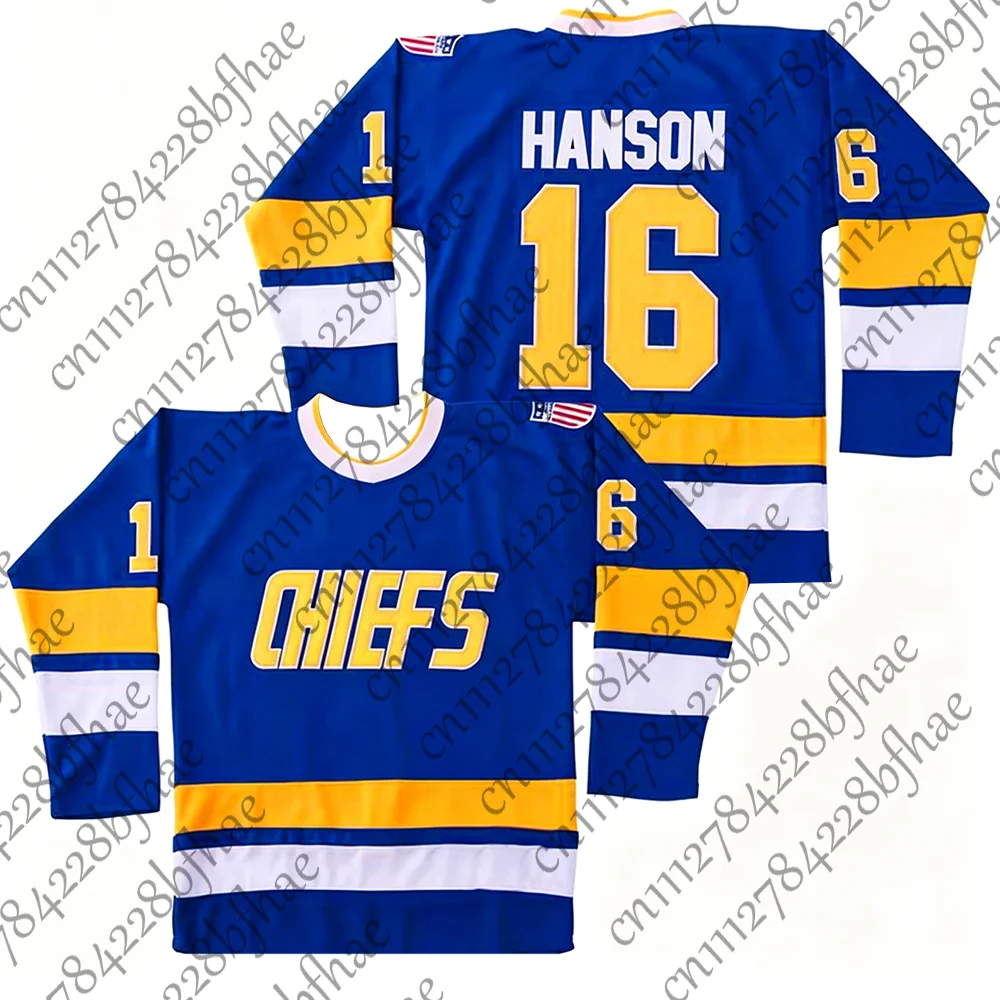 Hanson Brothers Hockey-Trikot für Herren, SlapShot # 16 # 17 # 18 Chiefs Weiß-Blaue Film-Fanartikel Authentische Sportteam-Kleidung für Kinder