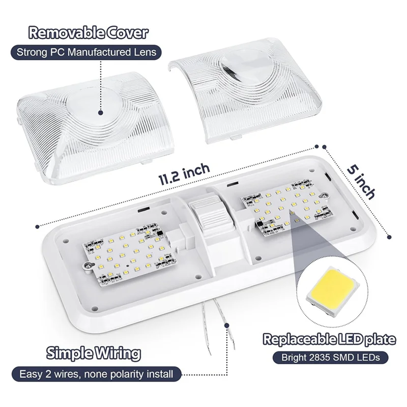 신뢰할 수 있는 RV 조명 실내 12V LED 8W 천장 이중 돔 조명 600 루멘 밝기 조명기구 RV 트레일러 보트 자동차용