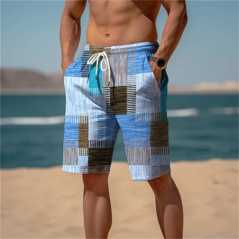 2024 Summer Hawaiian Beach Shorts Holiday Casual Colorful Plaid Print Sportswear Quick Drying Trunks Ice Shorts Hawaii Swimsuit 3