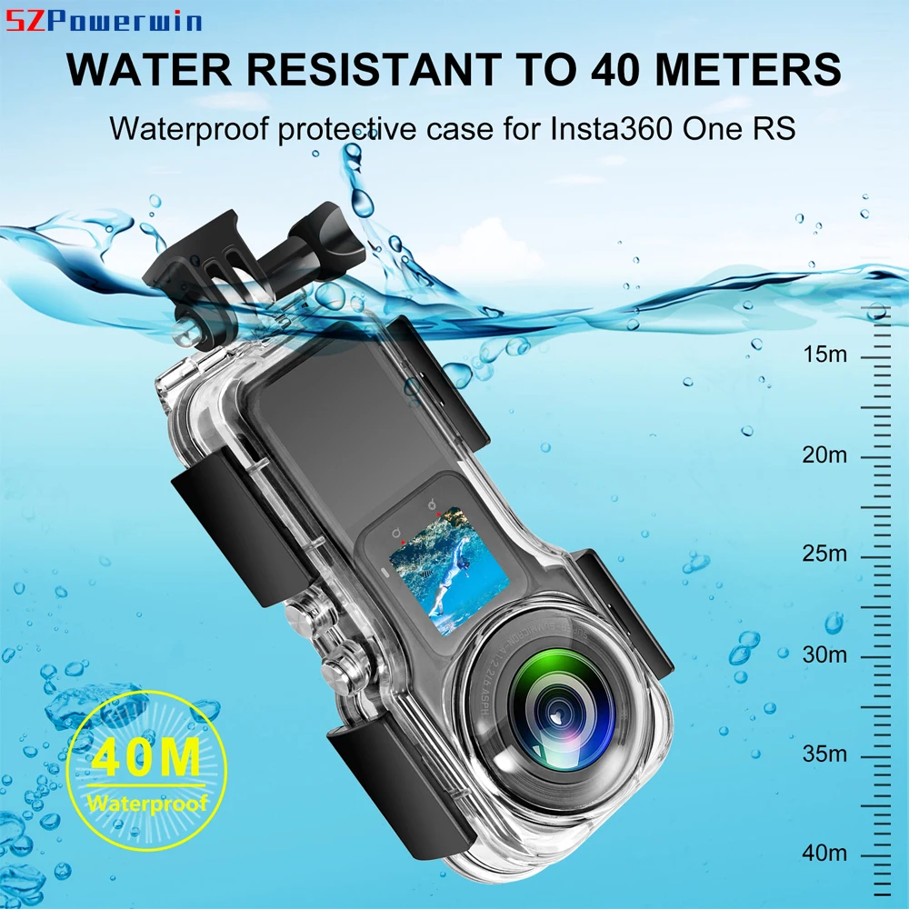 Powerwin-funda de buceo impermeable para Insta360 ONE RS, carcasa protectora subacuática panorámica, edición 360, 1 pulgada, 40m