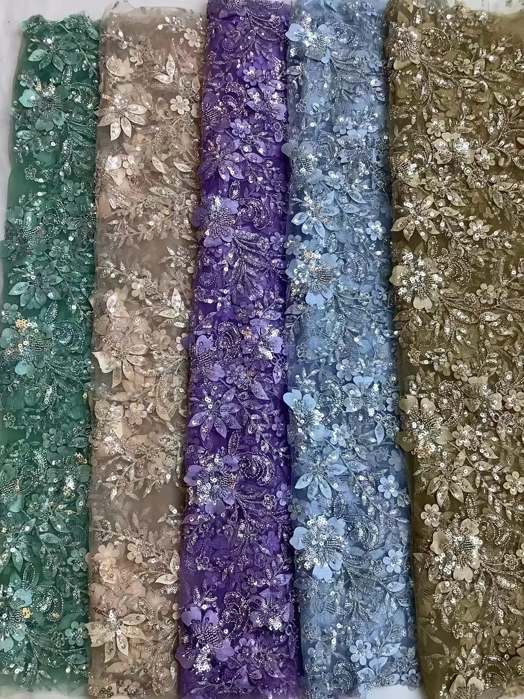 

2023 свежие и простые 3D цветочные блестки вышивка, Европейская и американская мода, французское Тюлевое кружево/5y