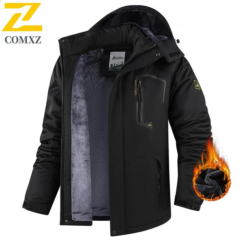 COMXZ Men Jacket Thickened Outdoor Mountaineering Windproof Warm Rush Coat Casual Hooded Camping Lightweight Winter Men Clothing