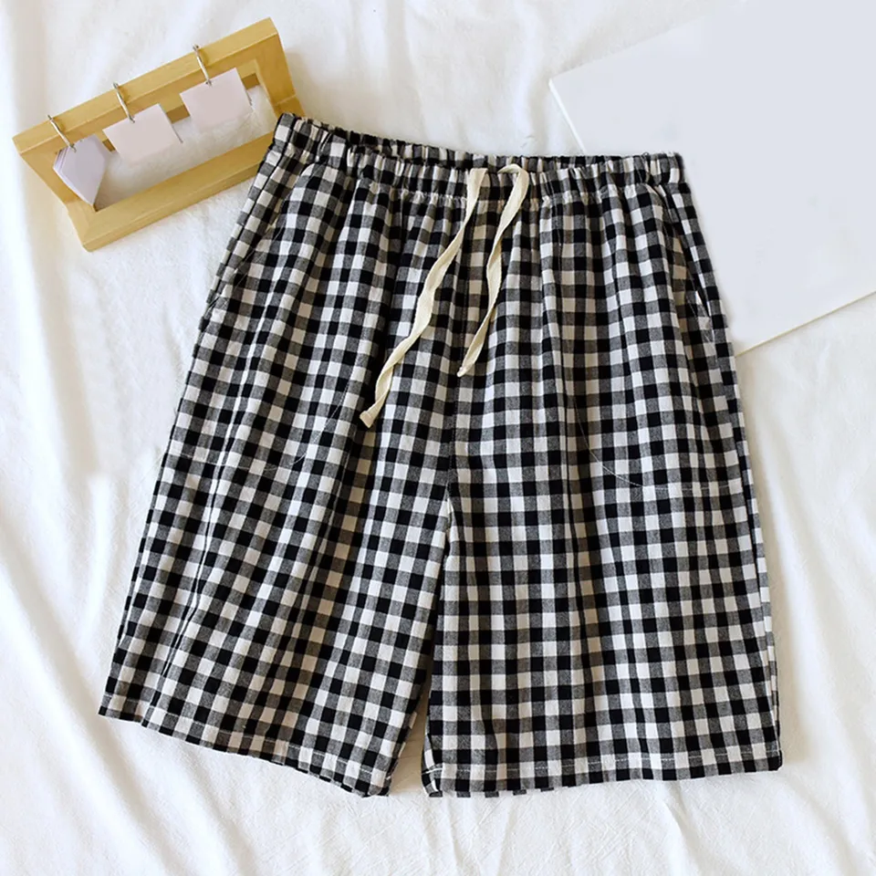 Men's Comfortable Cotton Plaid Pajama Shorts
