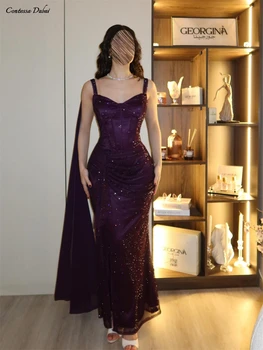 Contessa Customized Sweetheart Corset Evening Dress Glamorous robes de soirée Ruched High Slit Floor Length Long Cape Prom Dress 1