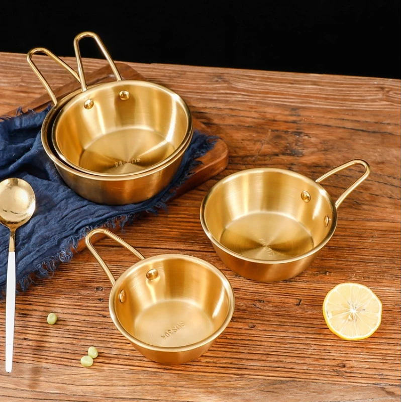 Stainless Steel Small Round Bowl With Handle Thickened Korean Rice Wine Bowl Restaurants Circular Barbecue Seasoning Metal Bowl