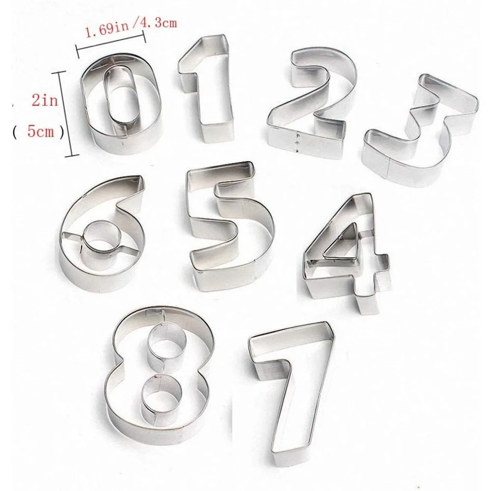 9pcs Stainless Steel Sugar Biscuit Press Stamp Digit Cookie Cutter DIY Fondant Cake Mold Pastry Decor Baking Accesories 4