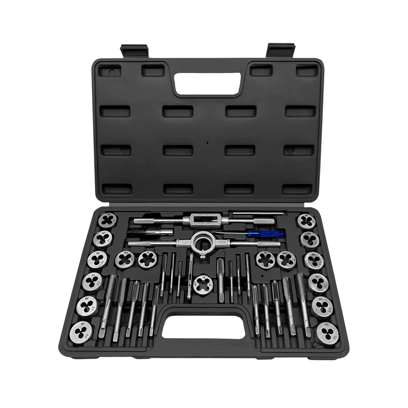 Professional 40Pcs Metric Tap and Die Set M3 - M12 Nut Bolt Screw Thread Steel Pitch Gauge Repair Tool with Black Case