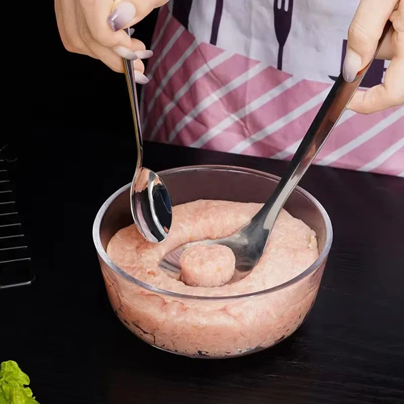 Stainless Steel Meatball Making Extruder Anti-Stick Meatball Making Spoon Wall Hanging Rust-Proof Meatballs Squeeze Spoons