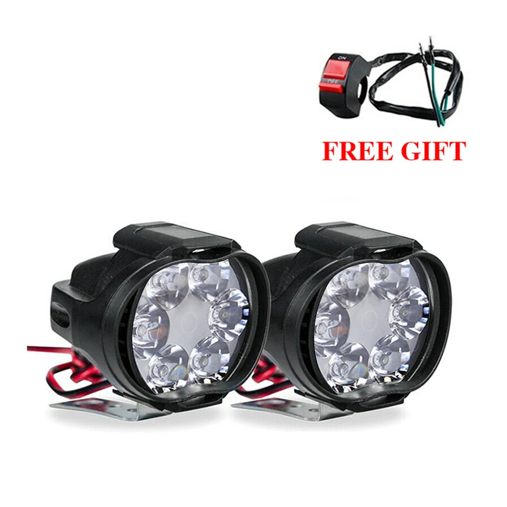 1 Pair 6 Led Bulbs Motorcycle Auxiliary Headlight Spotlights Fog Lamps