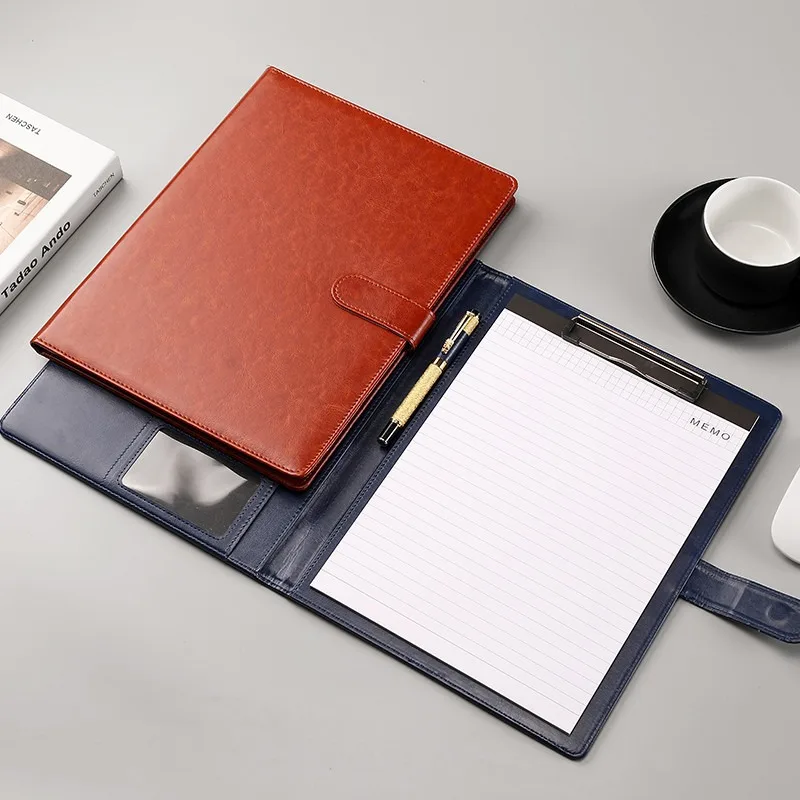 Sleek Black Leather Padfolio with Clipboard and Document Organizer