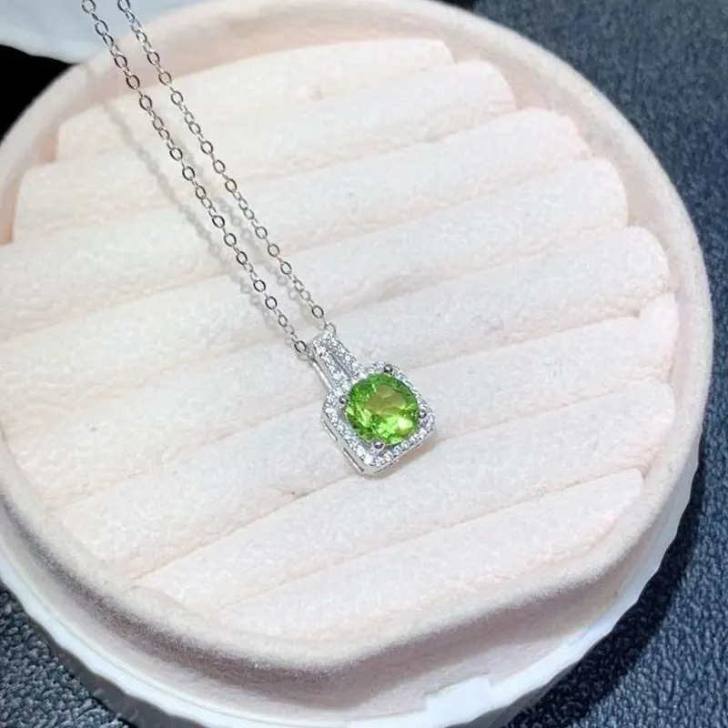 

VVS 2ct Natural Peridot Pendant 8mm Round Peridot 925 Silver Jewelry Cute Small Gemstone Necklace Pendant for Girl