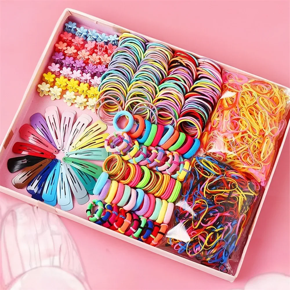 Girls' Hair Accessories Gift Set - Leather Headbands + Hair Rings + Rope Ties, Cute Hair Clips Set for Kids and Cards