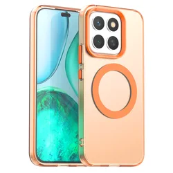 Magnetic Wireless Charging Case with Candy Colors and Transparent Back for Honor X8c (Orange)