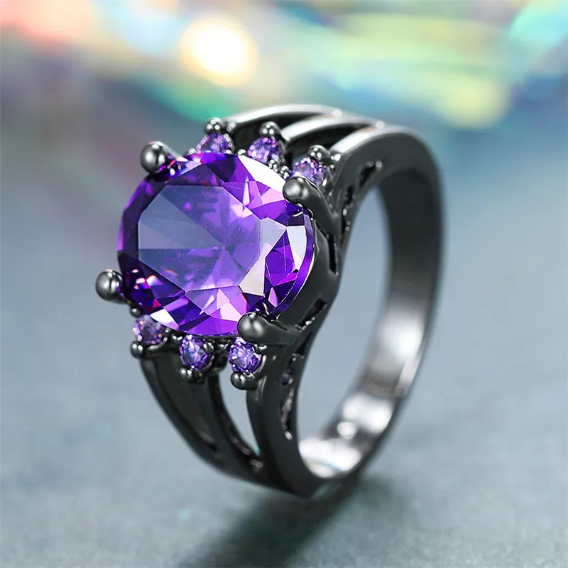 Elegant Female Purple Zircon Stone Engagement Ring Black Gold Color Wedding Jewelry For Women