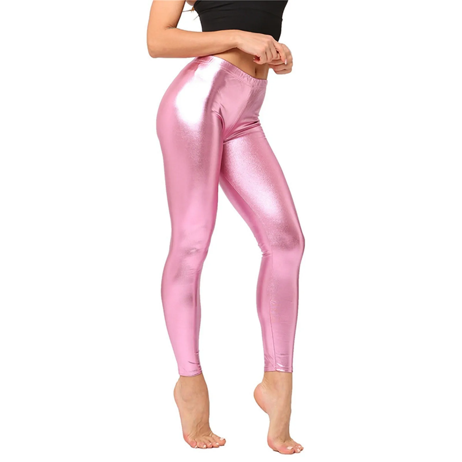 

Women's Candy Colored Shiny Leather Metallic Imitation Leather Leggings plus Size Work Clothes