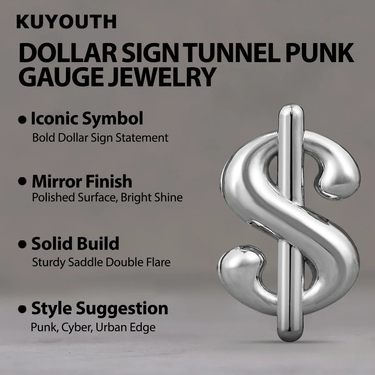 KUYOUTH Kupfer Dollarzeichen Ohrtunnel Plugs Messgeräte Hip Hop Expander Körperschmuck Ohrdehner Ohrring Piercing 1 Paar – Detail 3