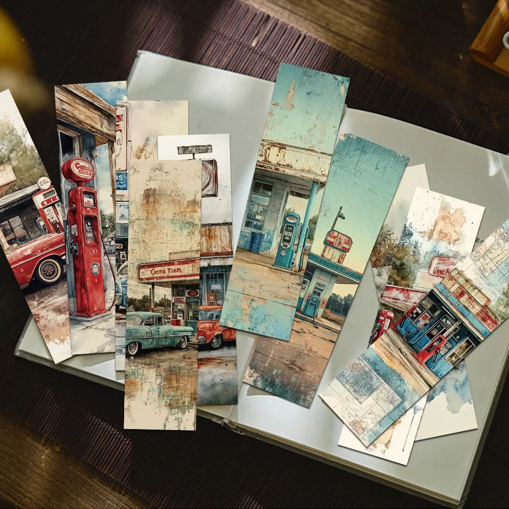 Classic Gas Station Bookmarks American Retro Car Style Reading Books Marked Paper Cards 30Pcs Creative Diy