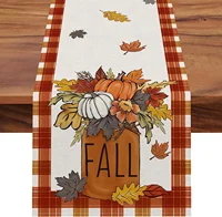 33X183CM Thanksgiving Table Runner Autumn Pumpkins Maple Leaf Print Linen Dining Table Decoration For Halloween Thanksgiving 6
