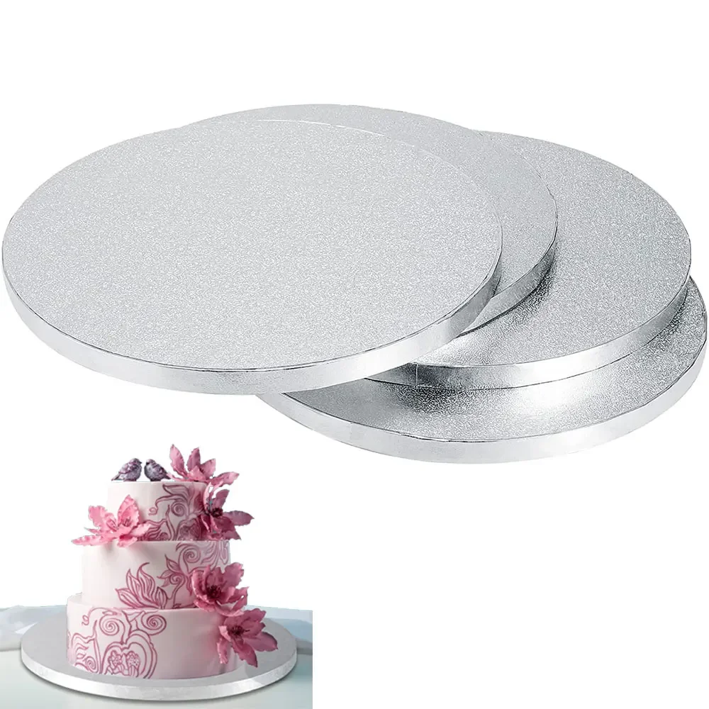 4pack Silver Cake Drum Round 12Inch Cake Boards 1.3cm Thick Smooth Edges for Multi Tiered Birthday Wedding Party Board