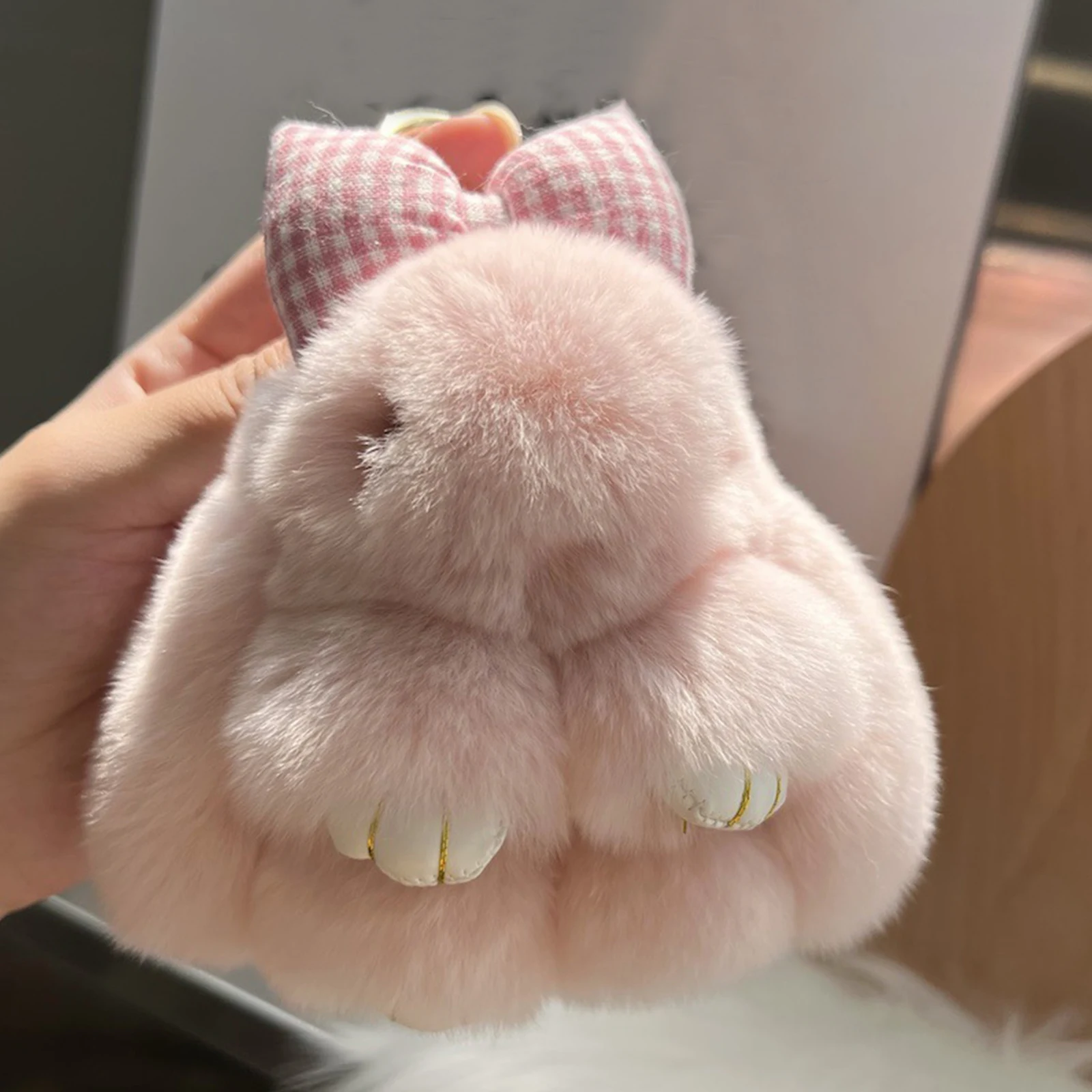 토끼 행운 열쇠고리, 틴케이스와 카드 포함, 부드러운 털 토끼 열쇠고리, 금속 버클로 수제작, 여성 청소년 생일 선물
