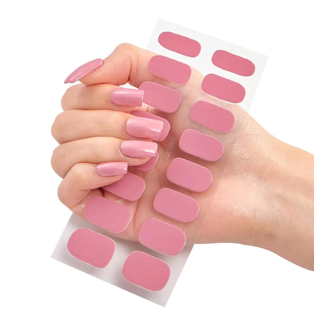 Semi Cured Gel Nail Sticker Pure Color UV LED Lamp Lasting Nail Self Manicure Decals Covered Adhesive Long Waterproof Full R0B8 5