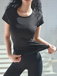 Women's Breathable Summer Sports T-Shirt - Quick Dry, Sexy Back, Short Sleeve Yoga & Fitness Top - S (Black)