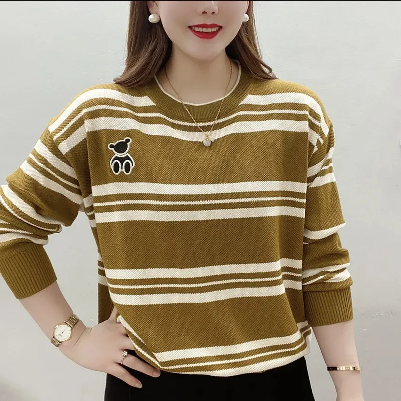 

Fashion Loose Spliced Embroidery Striped Blouses Female Clothing 2023 Autumn Winter New Casual Pullovers All-match Shirts