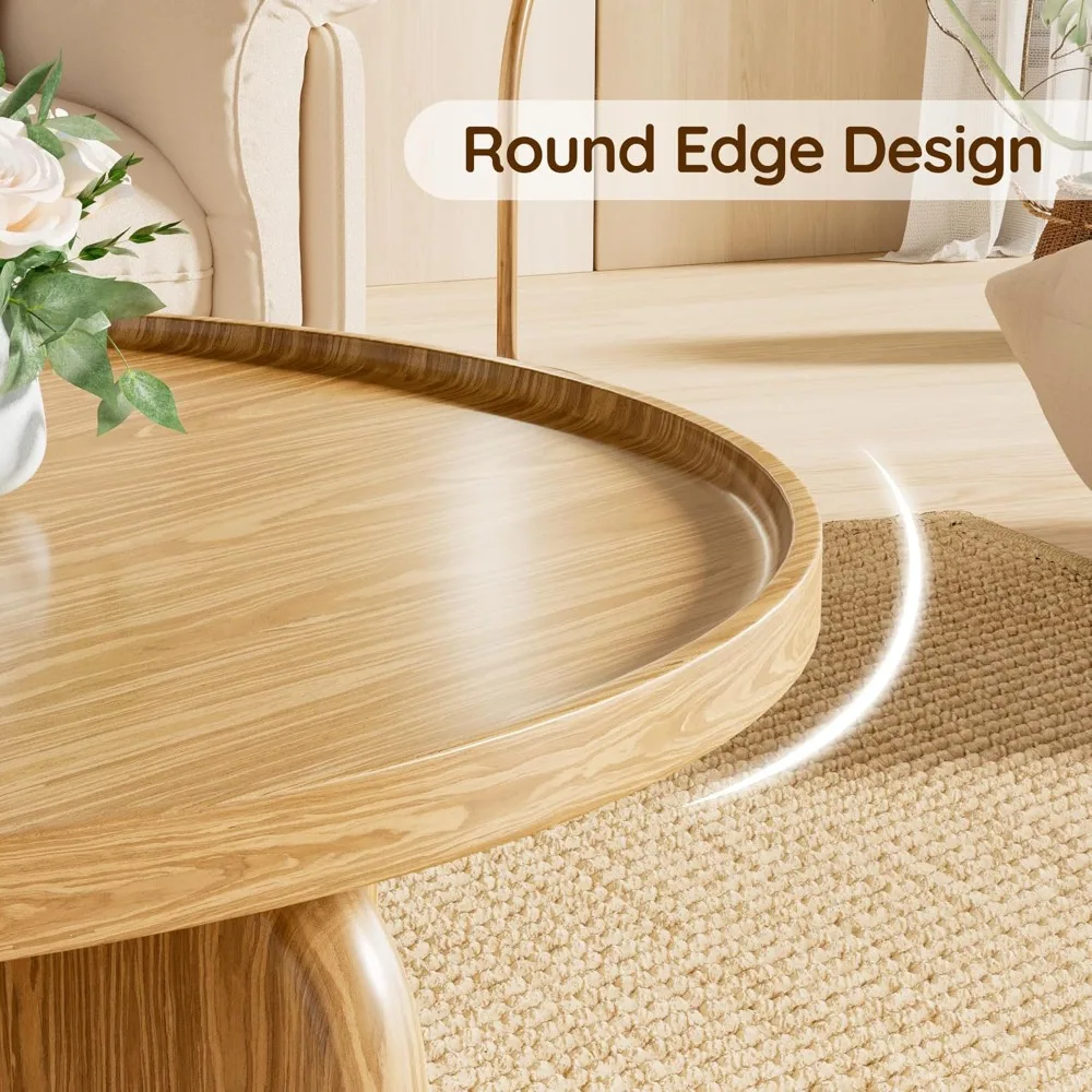 31.5" Round Wooden Coffee Table, Modern Farmhouse Style, Child-Safe, Easy Assembly