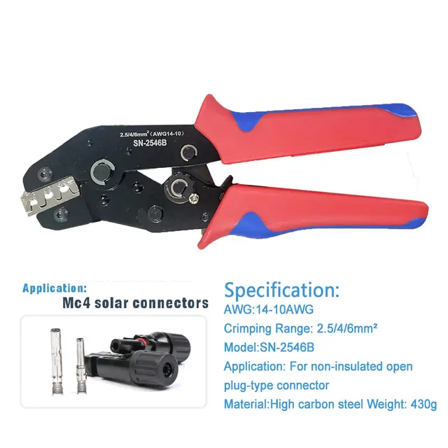 SN2546B Photovoltaic Crimping Tool Set Wire Crimper Plier Kit Mini Hand Tool Set for 2.5/4/6