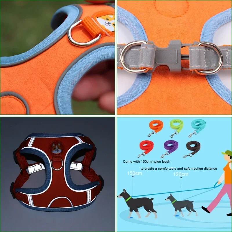 Dogs Adjustable Harness Leash Set for Small Medium Dogs Harness Vest Reflective Puppy Chest Strap Pet Walking Outdoor Supplies pet harness leash set pet harness set pet leash set