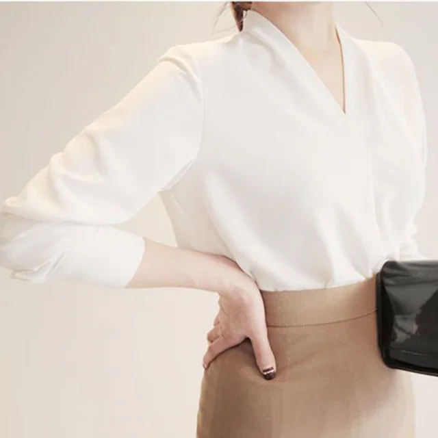 بلوزات النساء فضفاضة لصيف طويلة الأكمام قميص شيفون