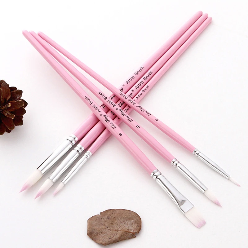 6PCS/Set Nylon Hair Painting Brush Macaron Color Wooden Handle Brush Pen DIY Watercolor Oil Acrylic Painting Brushes Art Supply 3