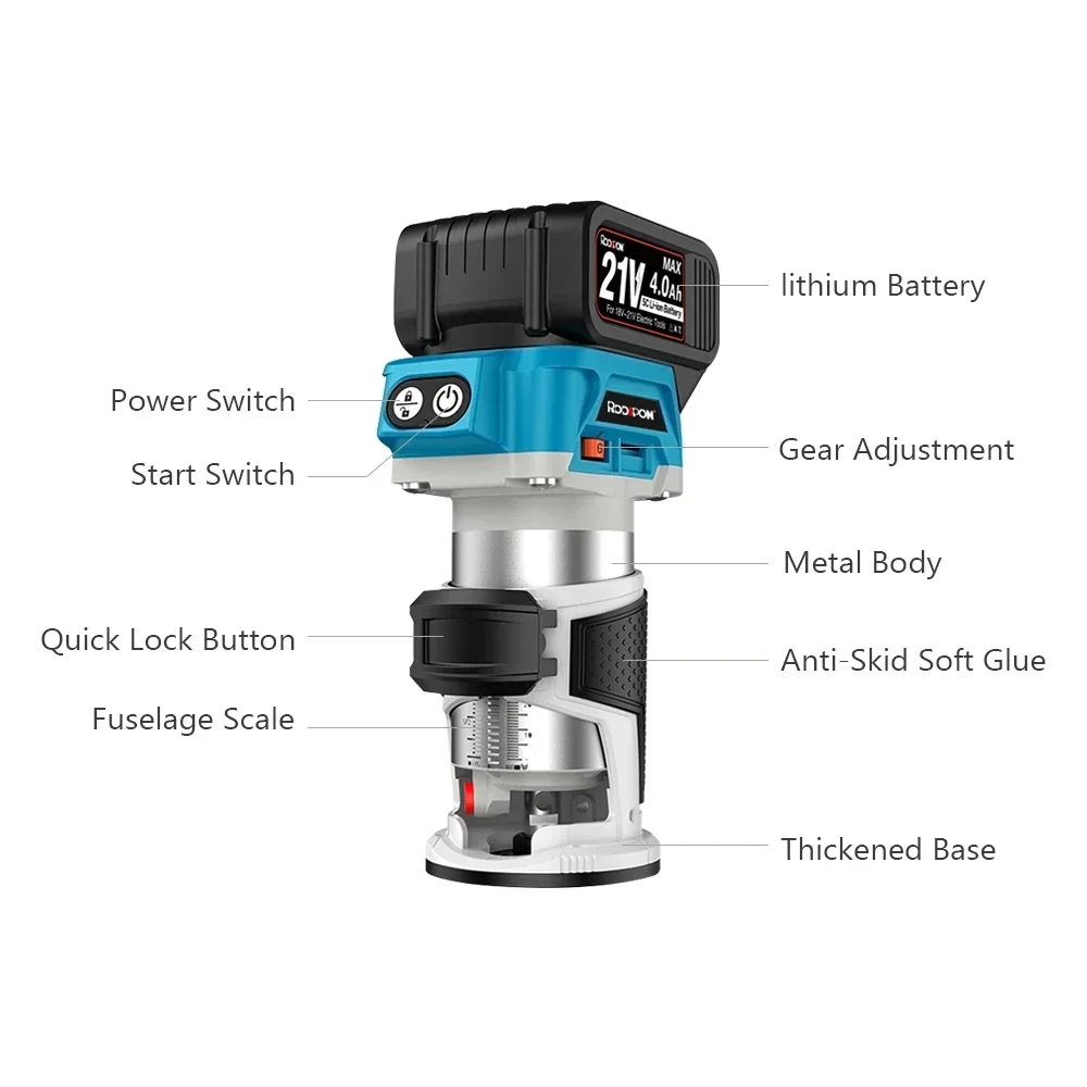 6 Speeds Brushless Hand Electric Trimmer Cordless Wood Router Woodworking Engraving Slotting Power Tool for Makita 18V Battery wood router machine