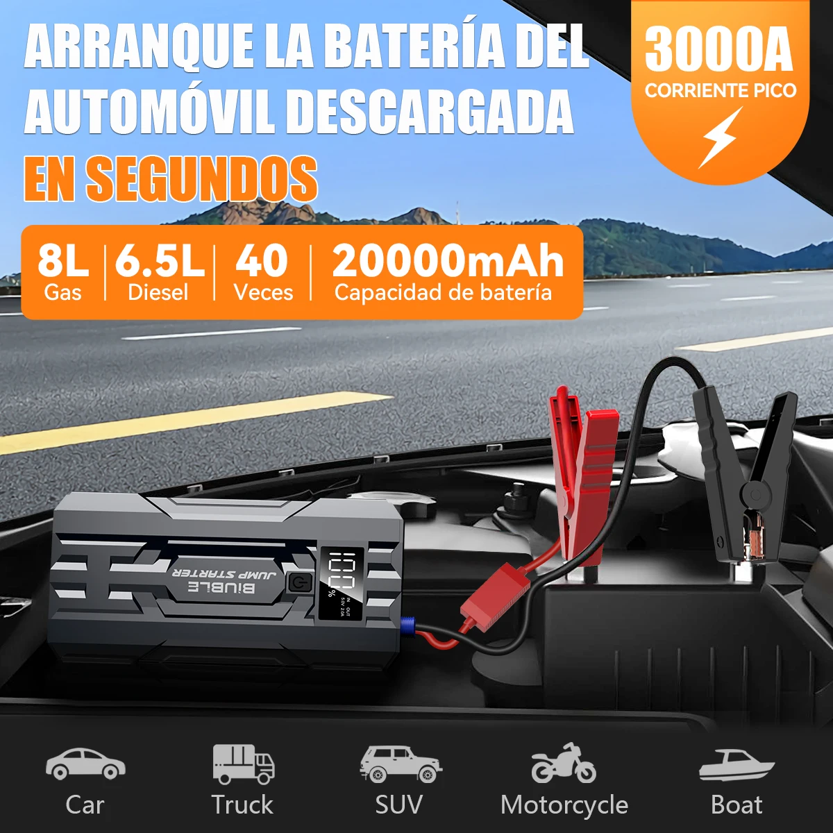 3000A 12V Charger External Battery Booster 20000mah Car Jump Starter Car Battery PD100W Fast Charging Portable Power Bank