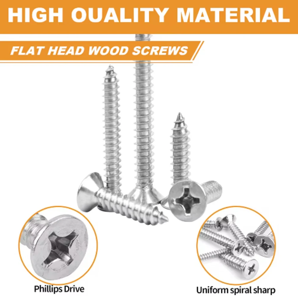 #8 Self-Drilling Wood Screw Set 60pcs Cross Flat Head Steel Plate Screws Self-Locking Nuts Wood Thread Screw Kit screw bolt nut set screw washer nut kit