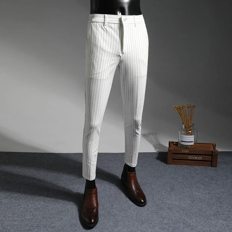thumbnail image 1 of Pantalones blancos drapeados para hombre, tallas grandes, trajes para hombre, pantalones fluidos, ropa de primavera, fina, informal, clásica, oferta, novedad, de lujo y barata, 1 of 4