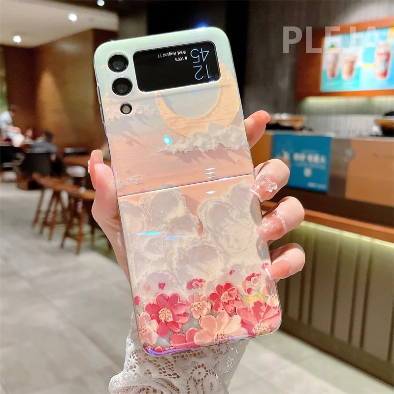 Art Oil Painting Cute Flower Phone Case For Samsung Galaxy Z Flip 3 4 Cover  Fashion Floral Protective Cases For Z Flip3 Flip4 5G