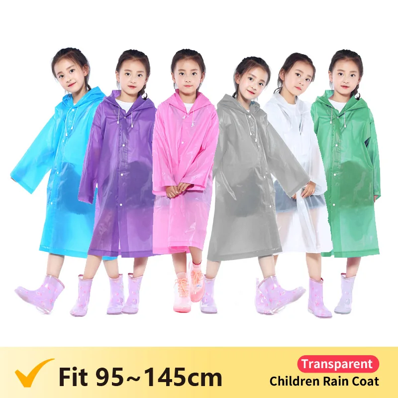 Raincoat Poncho Kids Student Hooded Jacket Children Girl Boy Rain Coat Poncho Raincoat Cover Long Transparent Rainwear Waterproof Hooded
