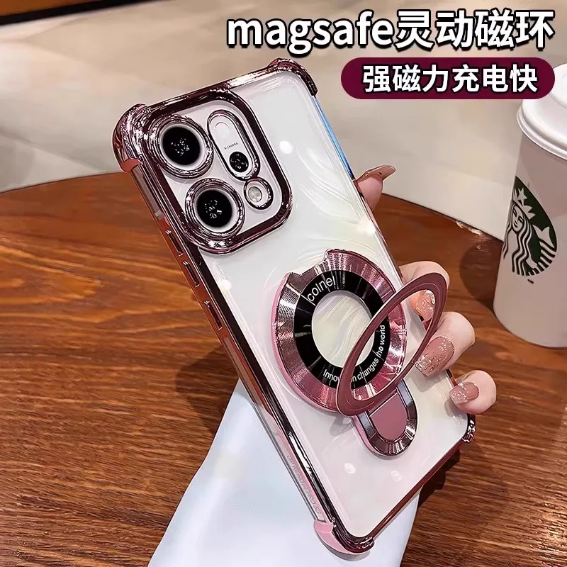 Luxury Magnetic Holder Shockproof Transparent Silicone Phone Case, Airbag Plating Design