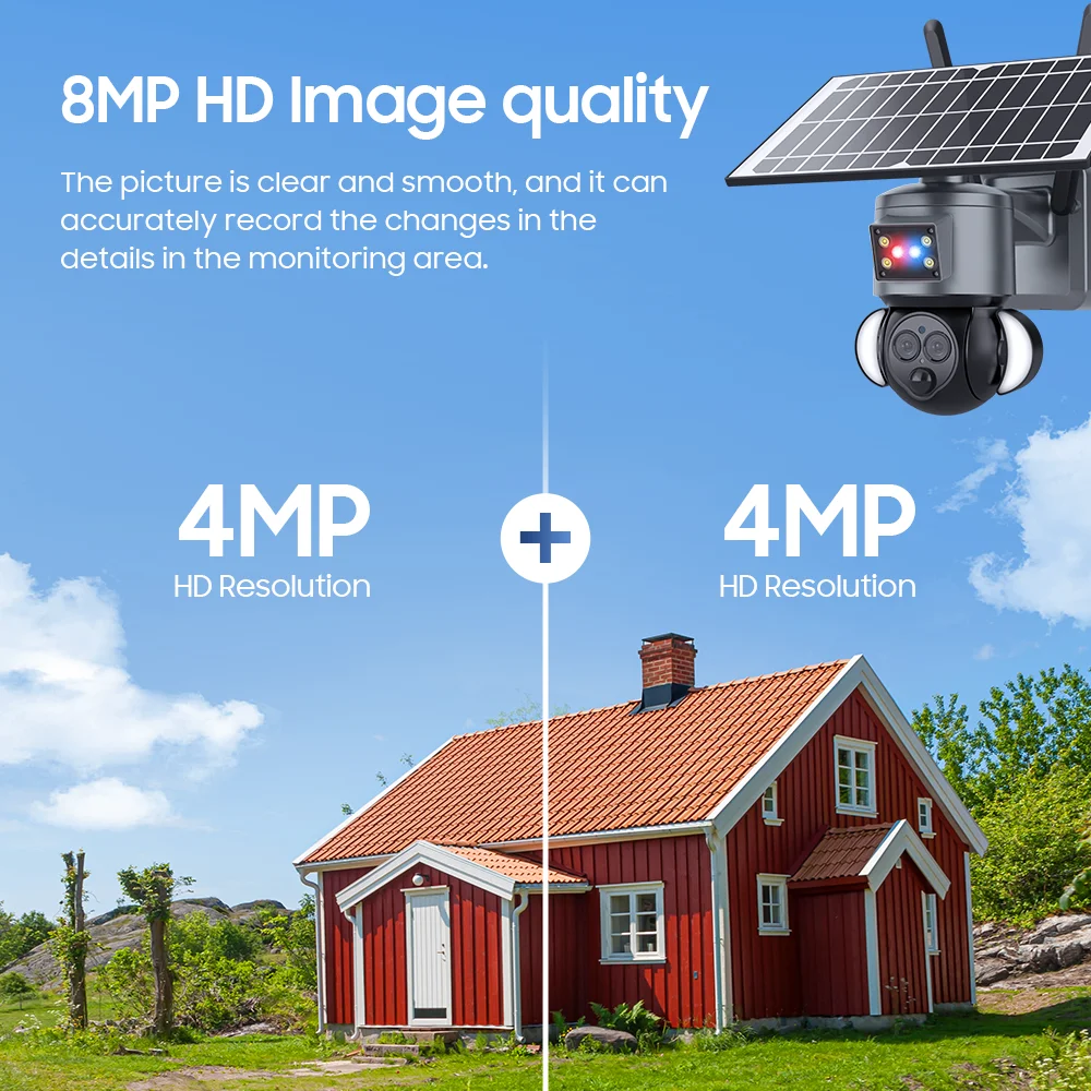 4K 8MP Solar PTZ Camera WIFI Dual Lens Security CCTV 12XZoom Humanoid Tracking Record 4G SIM Outdoor wireless Surveillance Cam