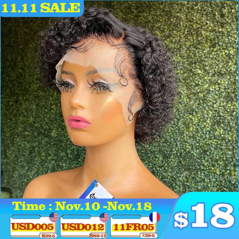 100% Human Hair Pixie Curls Pixie Cut 13x4 Lace Frontal Wigs Short Bob Human Hair Wig Transparent Lace Front Wig human hair wigs