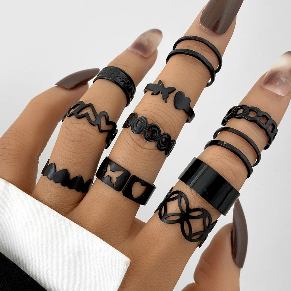 11pcs/set Hollow Heart Butterfly Rings Set For Women Vintage